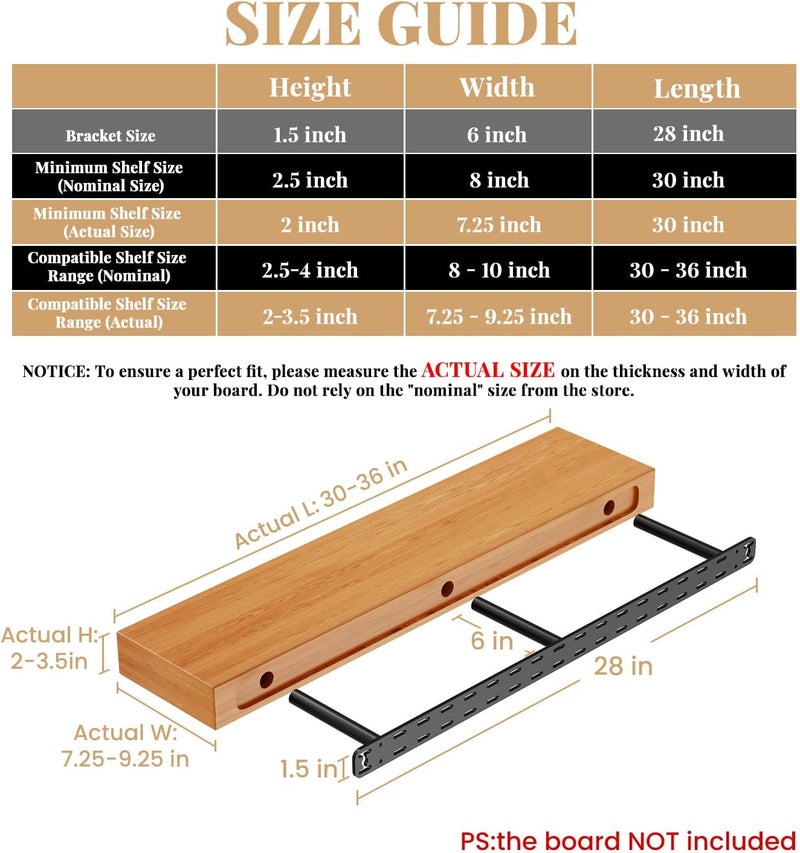 Craftersmark 2pcs Floating Shelf Hardware Heavy Duty Hidden Shelf Brackets Support,Wall Mounting Invisible Floating Shelves Bracket with Jig (28" x 6" x 1.5") - Image 2